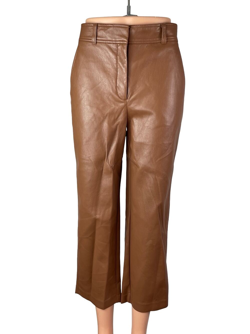Aritzia Babaton Brown Faux Leather Vegan Straight Leg Cropped Trousers Pants 4